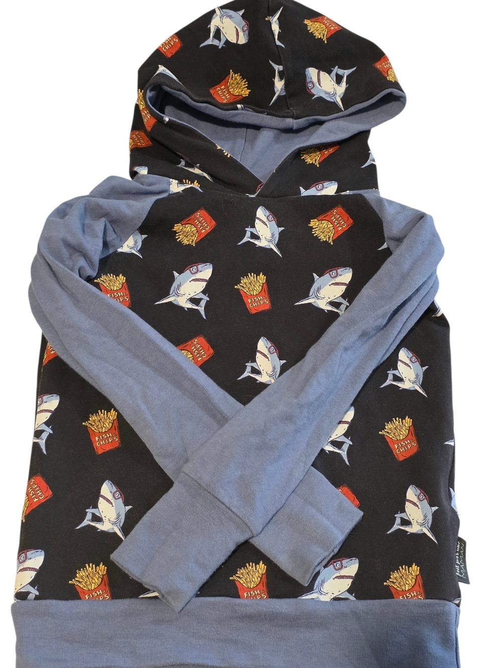Black & Blue Graphic Hoodie Sweater with Fries and Sharks